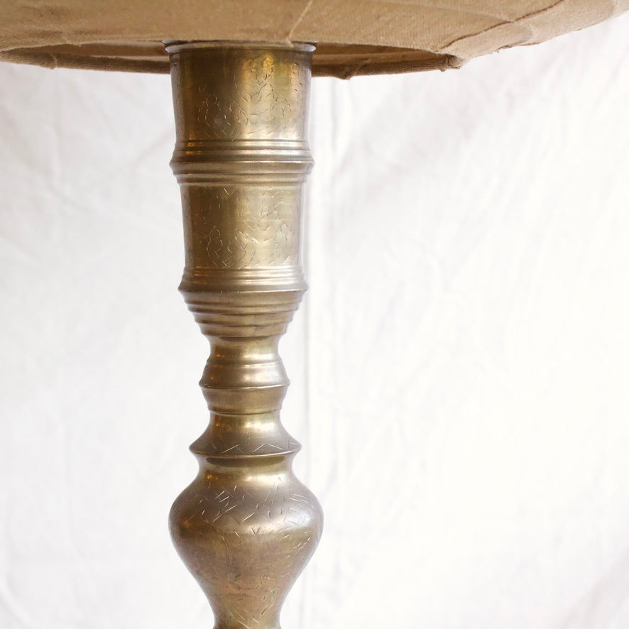 Brass Floor Lamp w/ Brown Linen Shade