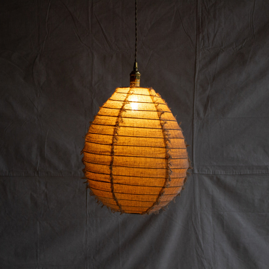 Woven Linen Hanging Pendant - Taupe Fringe