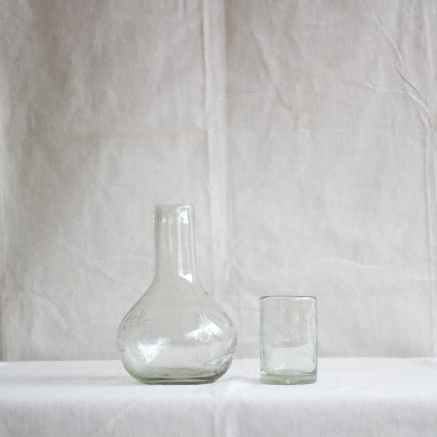 Hand-etched Blown Carafe Set