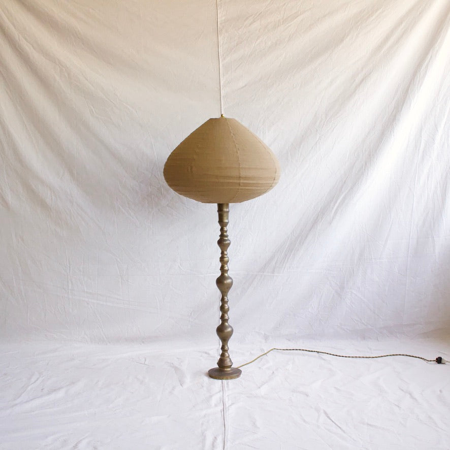 Brass Floor Lamp w/ Brown Linen Shade
