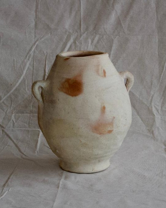 Lg. White Bellied Clay Pot with handles