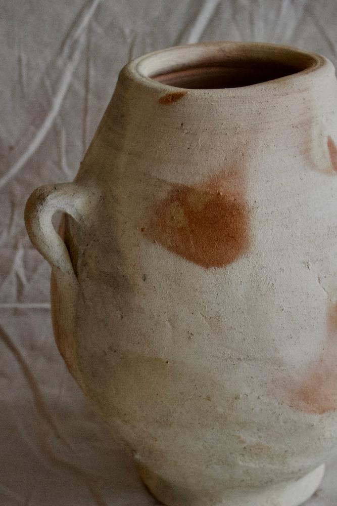 Lg. White Bellied Clay Pot with handles