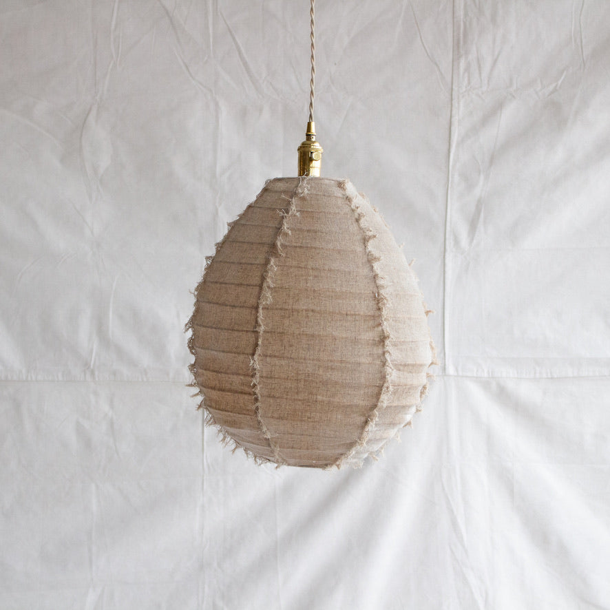 Woven Linen Hanging Pendant - Taupe Fringe