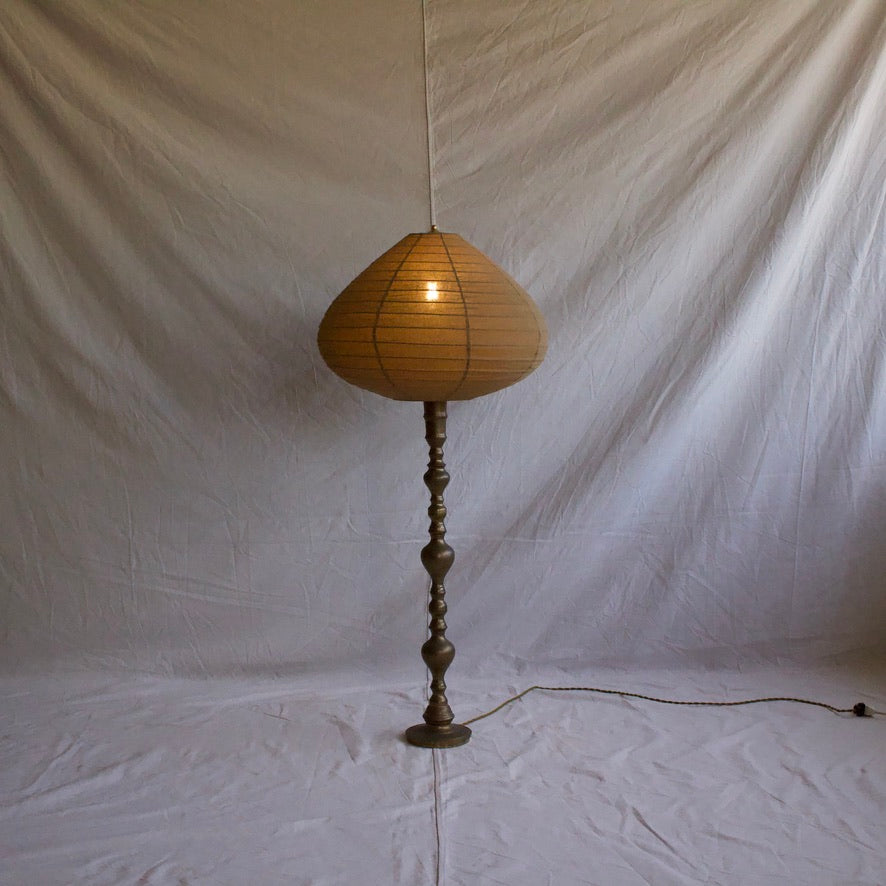Brass Floor Lamp w/ Brown Linen Shade