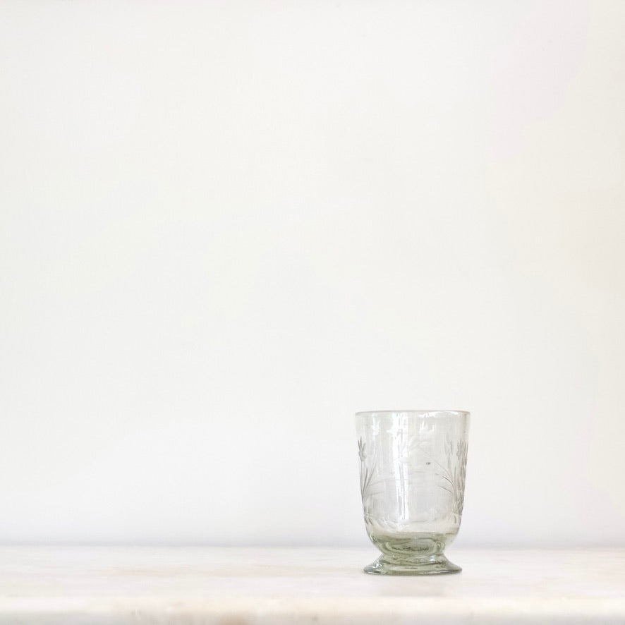 Hand-etched Blown Footed Glass