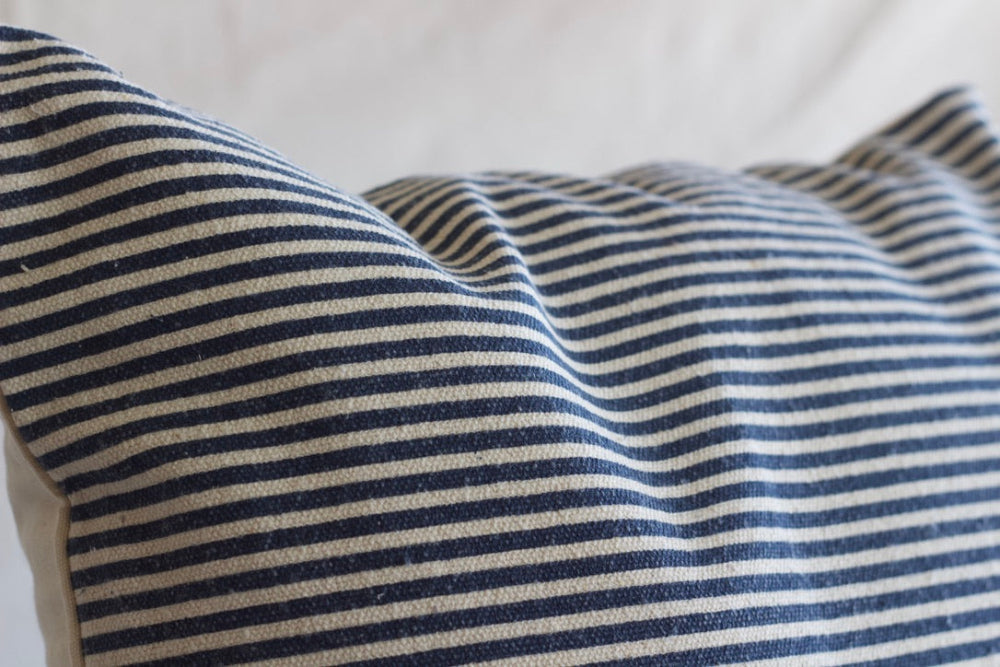 Cotton Striped Pillow - Navy/White