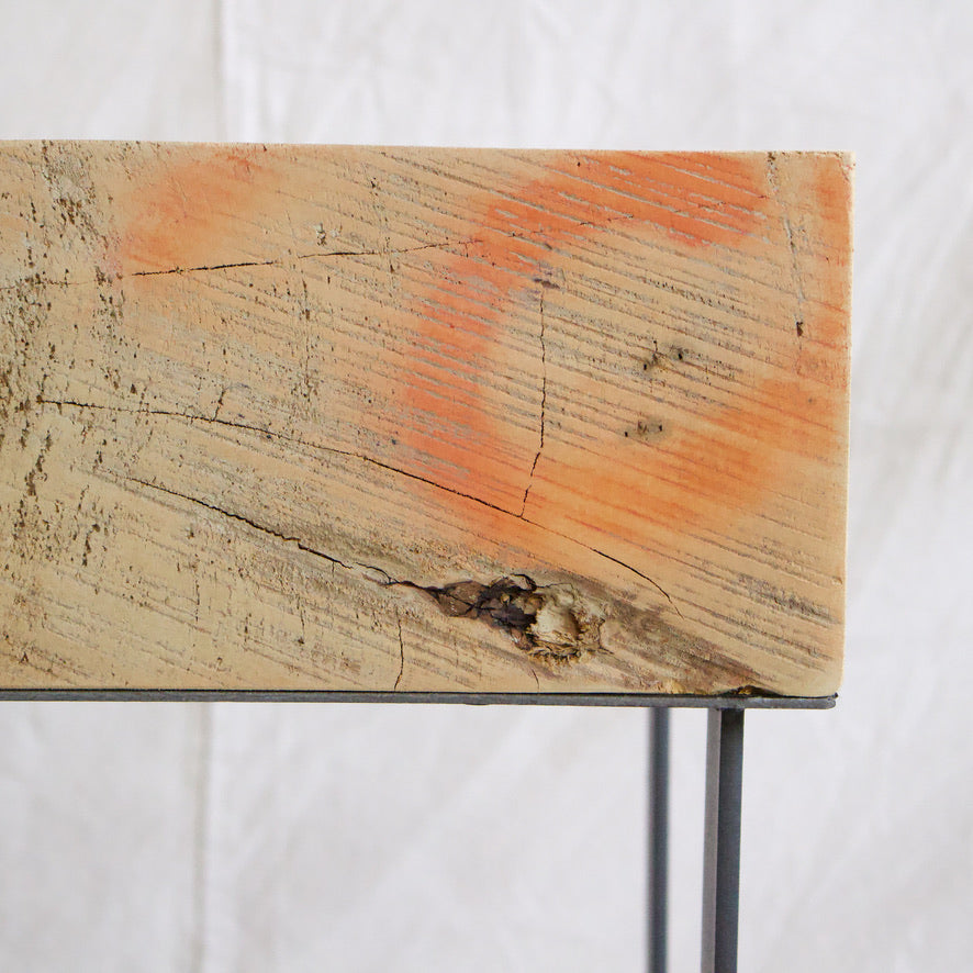 Wood Block Side Table w/ Black Metal Legs