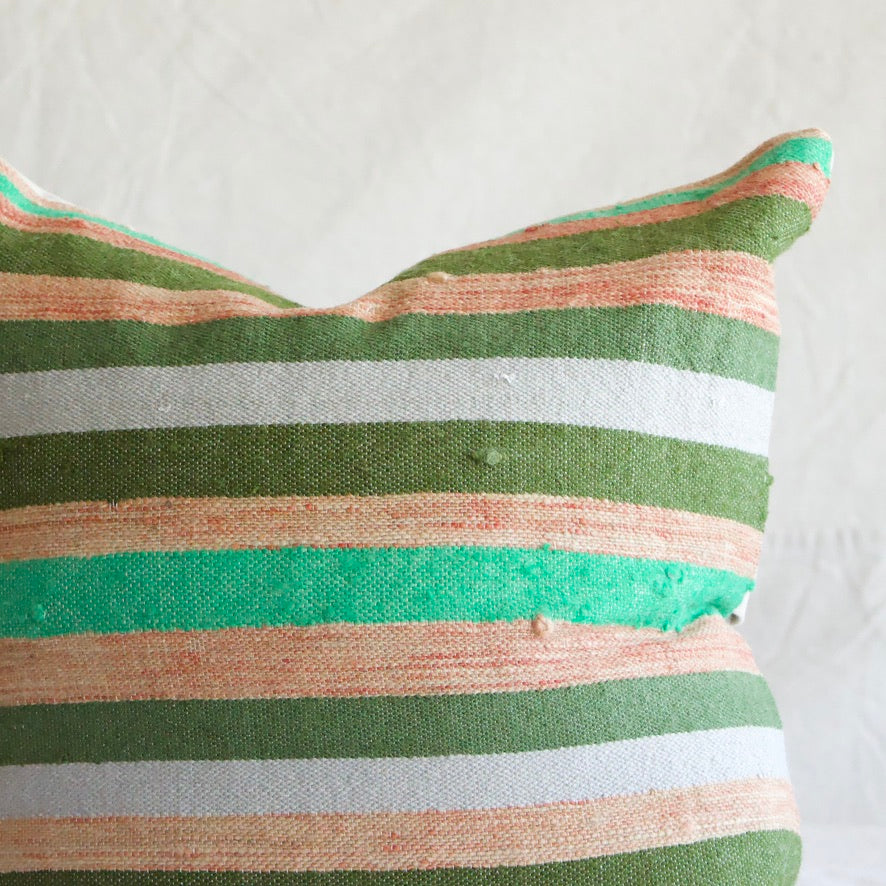 Kilim Square Pillow - Green/Grey Stripe
