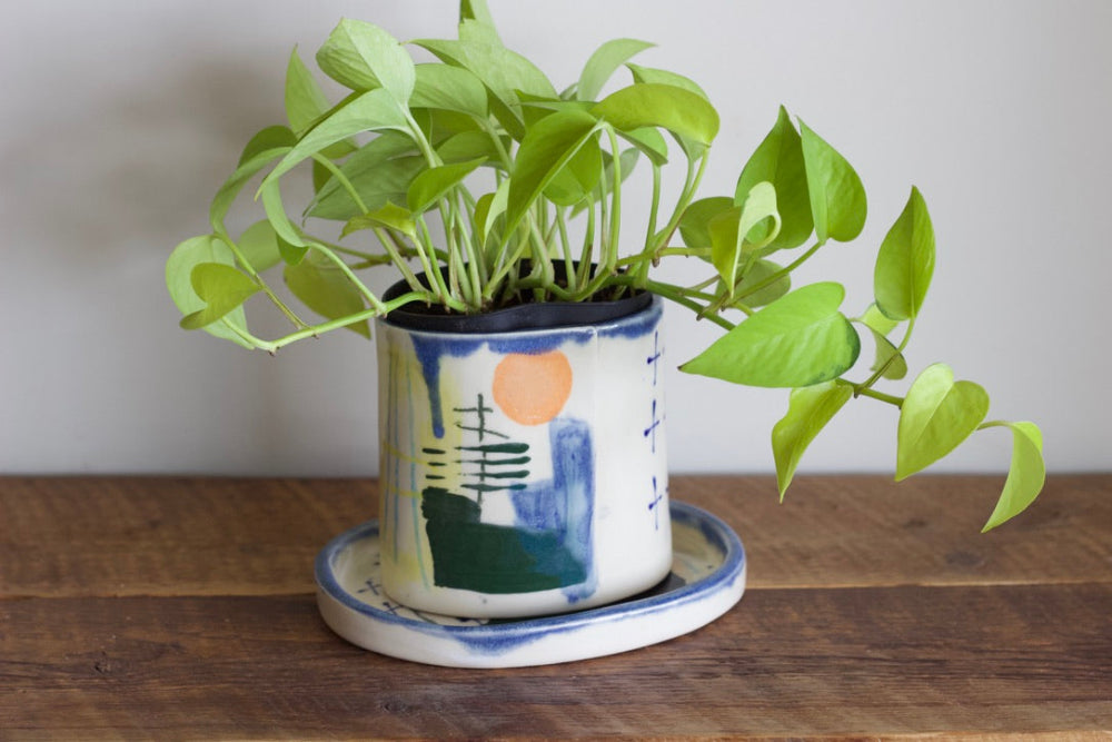 Joe Shepard Ceramic Planter and Dish