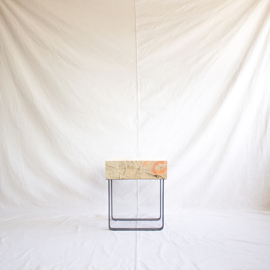 Wood Block Side Table w/ Black Metal Legs