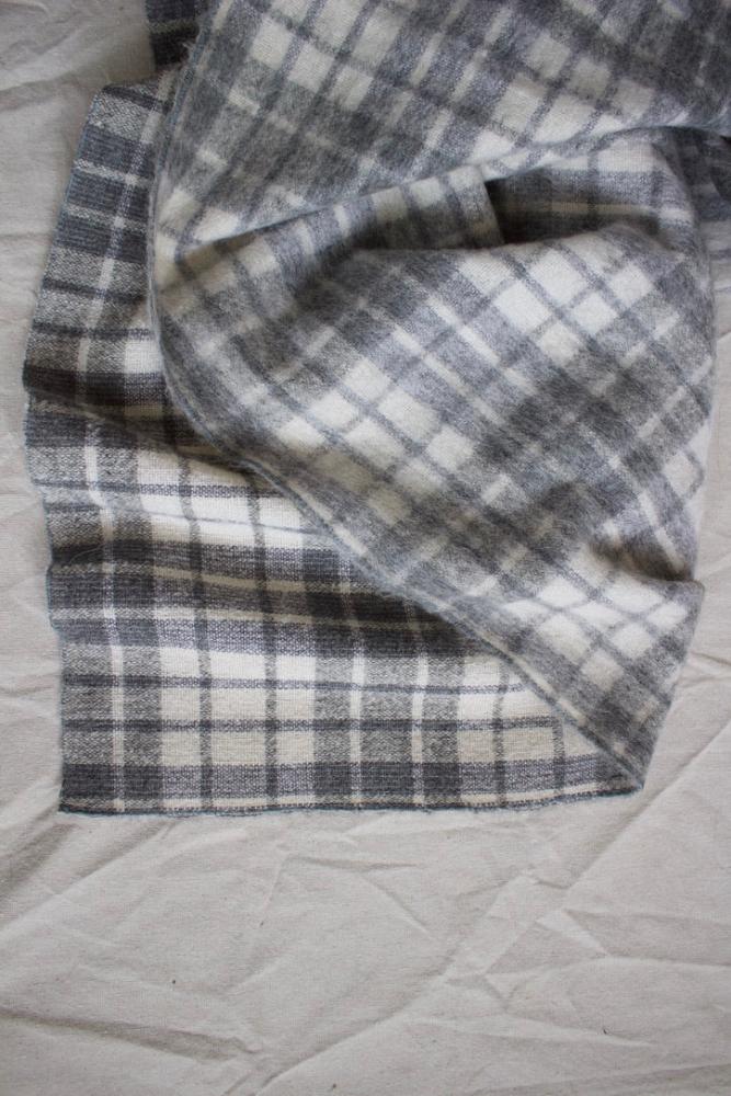 Grey/White Plaid Wool Throw