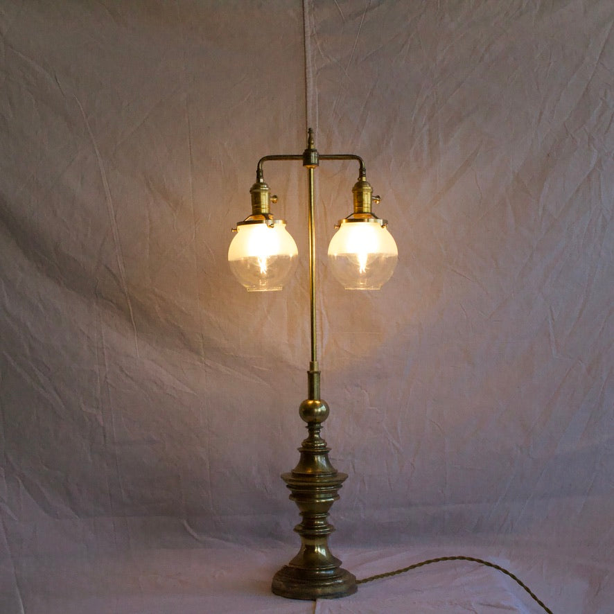 Brass Double Glass Shade Table Lamp