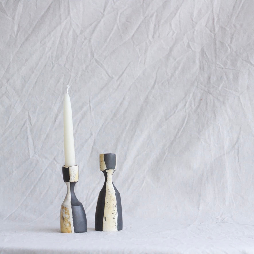 B/W Striped Pinched Candlestick Holder