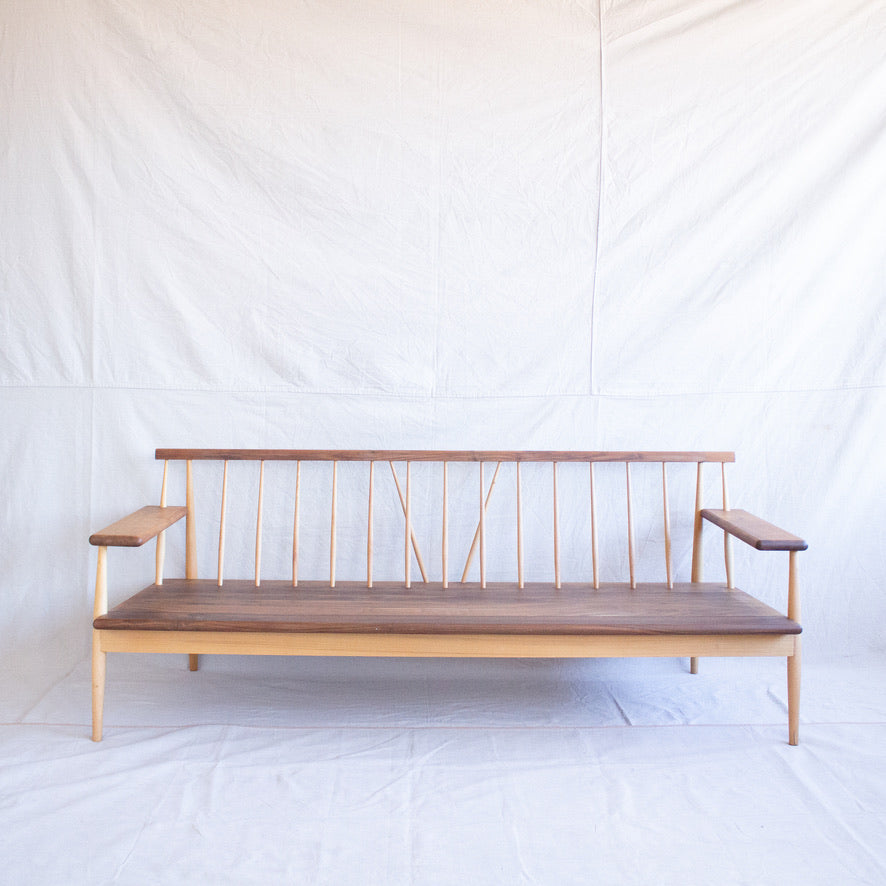 MCM Wooden Sofa w/ Tan Leather Cushion