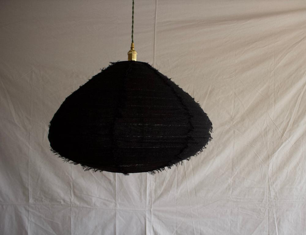 Woven Cotton Hanging Pendant - Black Fringe