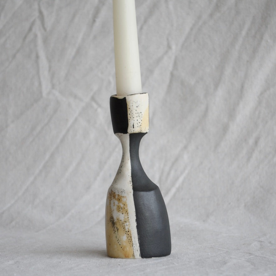 B/W Striped Pinched Candlestick Holder
