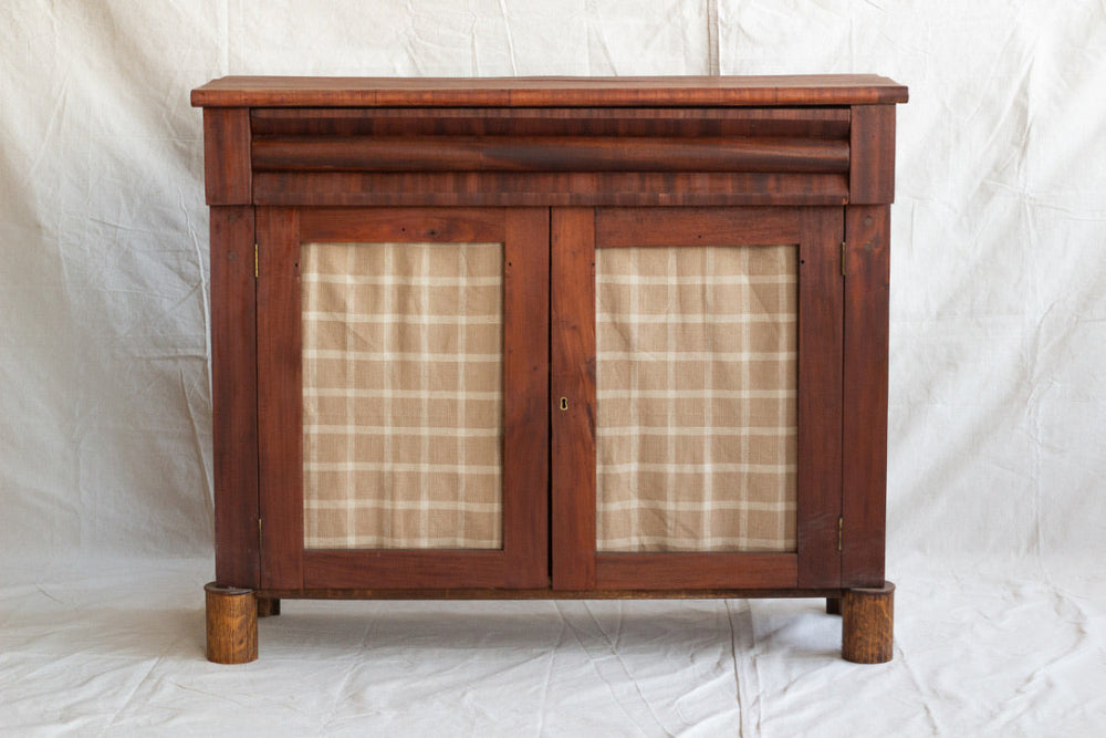 Mahogany Cabinet with Fabric Lined Doors