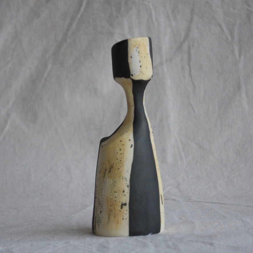 B/W Striped Pinched Candlestick Holder