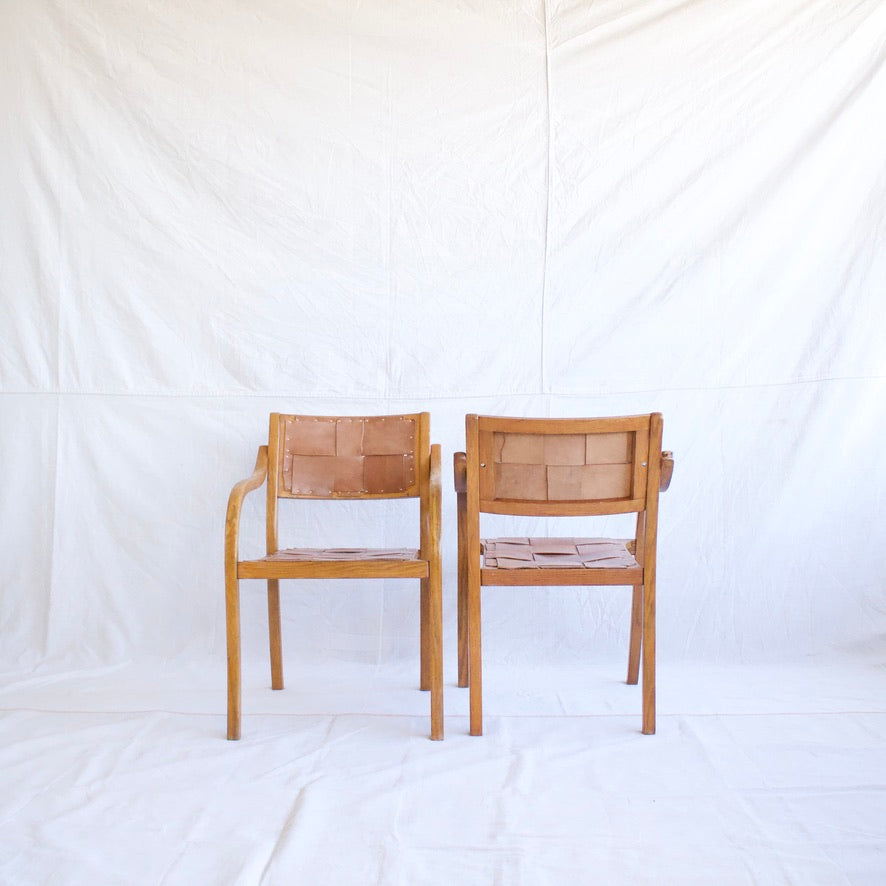 Woven Leather Chairs - Set of 6