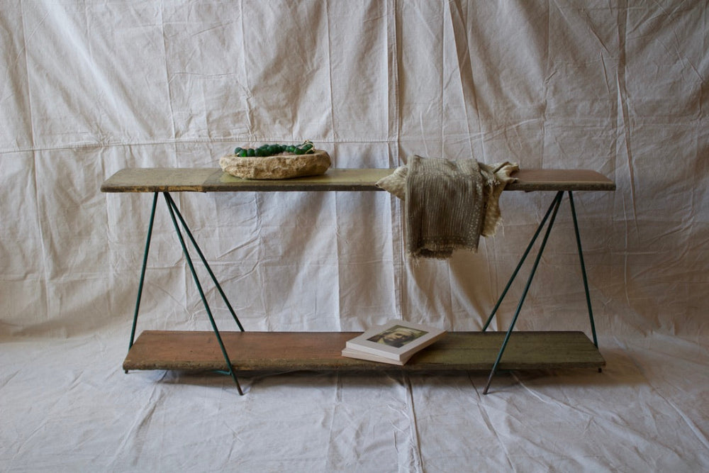 Console Table with Green Metal Legs