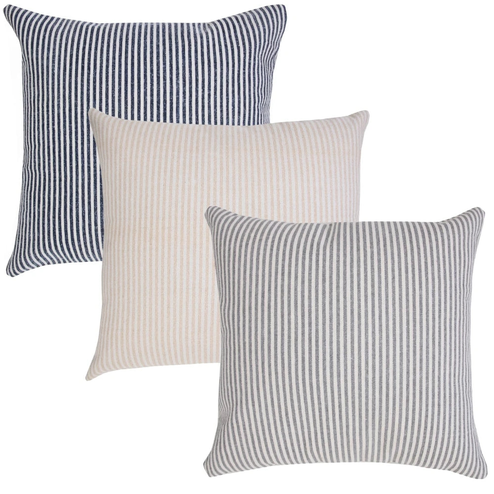 Cotton Striped Pillow - Navy/White