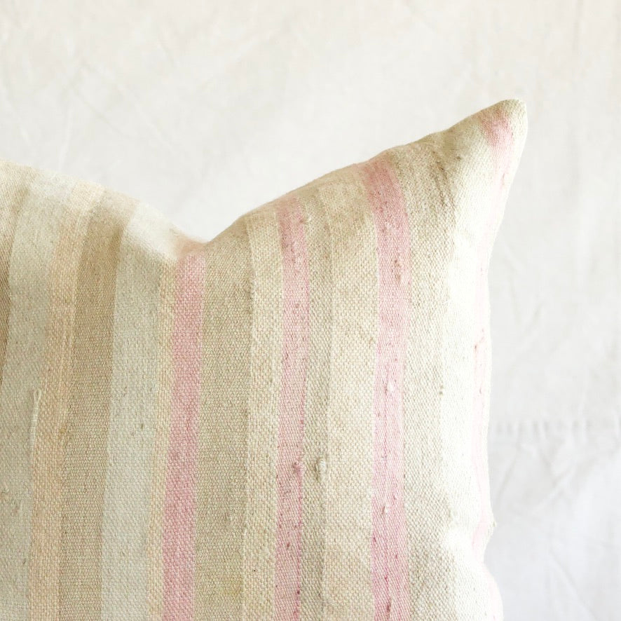Kilim Square Pillow - Pink/Beige Stripe