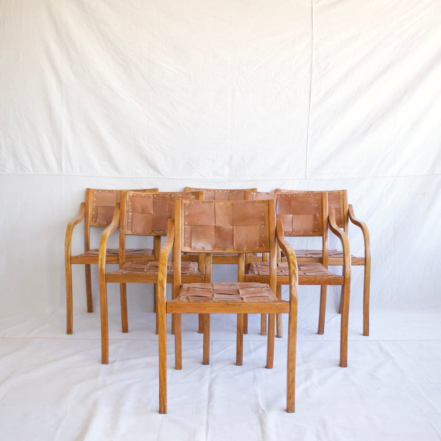 Woven Leather Chairs - Set of 6