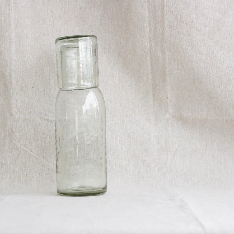 Hand-etched Blown Tall Carafe Set