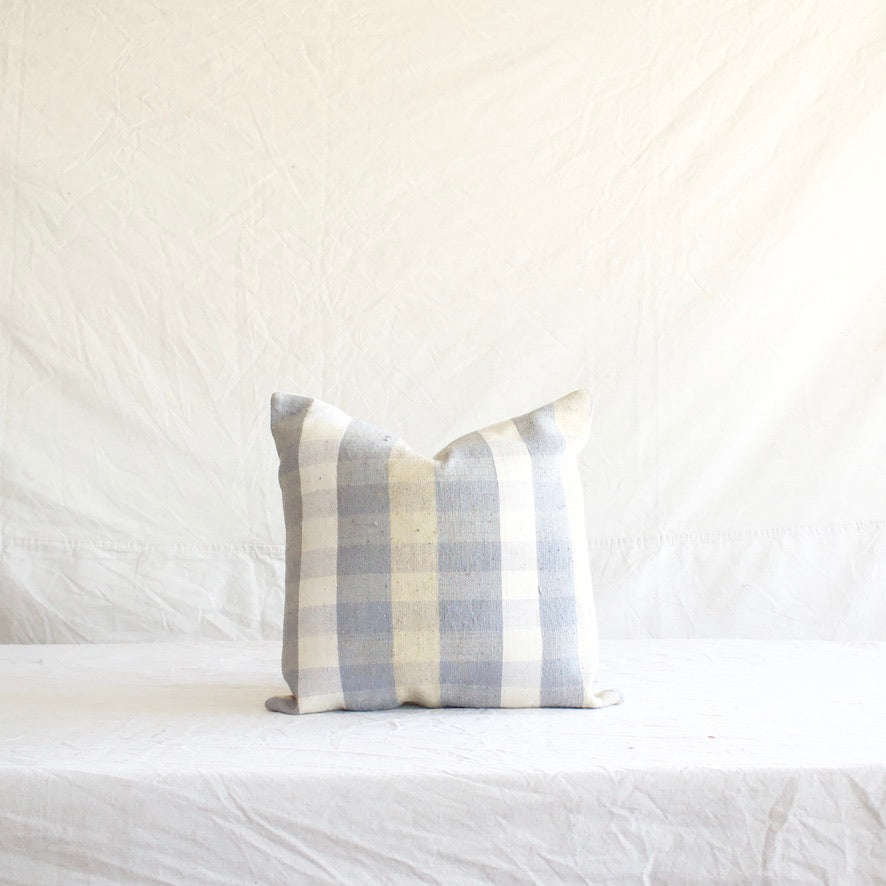 Kilim Square Pillow - Blue/Beige Check