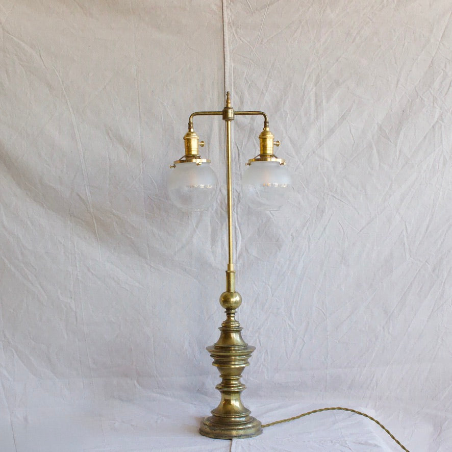 Brass Double Glass Shade Table Lamp