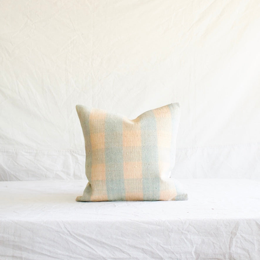 Kilim Square Pillow - Peach/Aqua Check