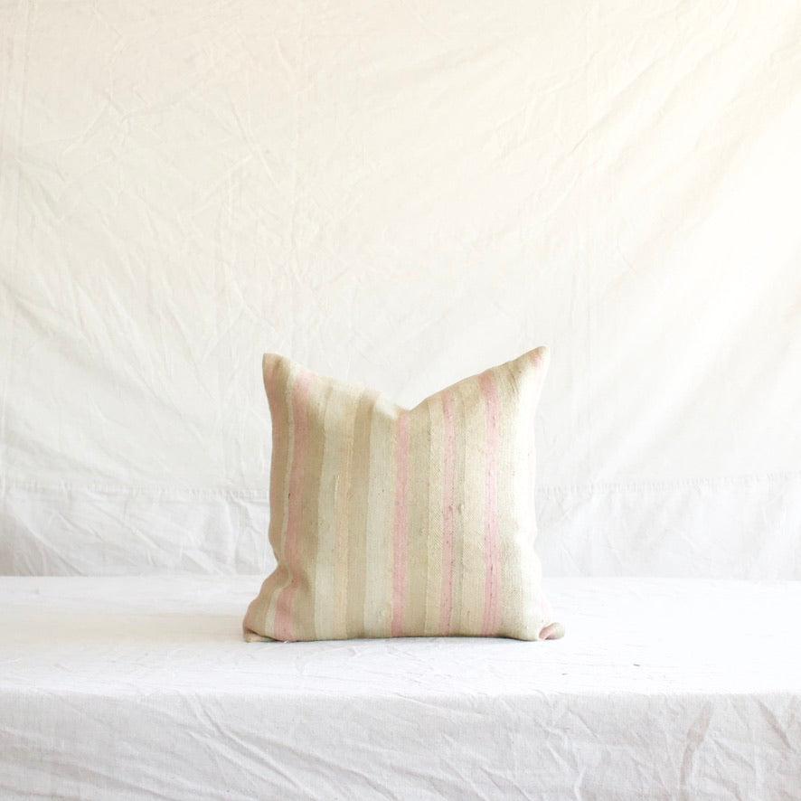 Kilim Square Pillow - Pink/Beige Stripe