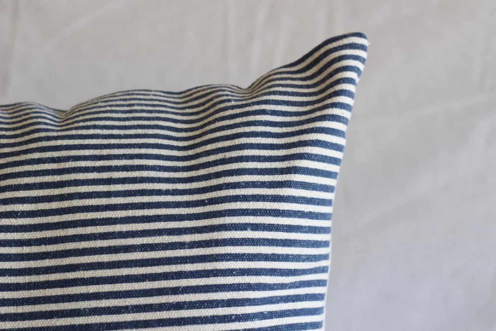 Cotton Striped Pillow - Navy/White