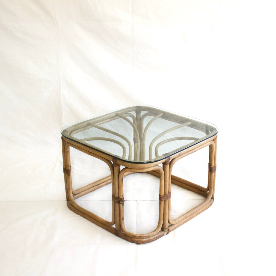 Rattan Glass Top Coffee Table