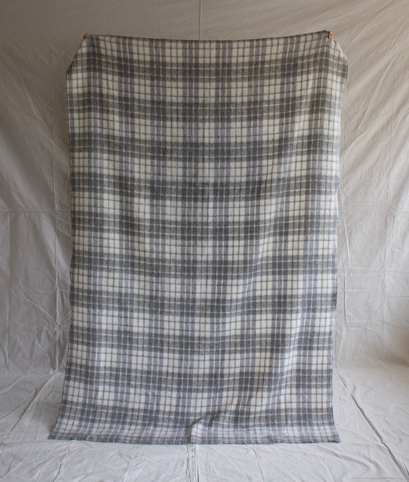 Grey/White Plaid Wool Throw