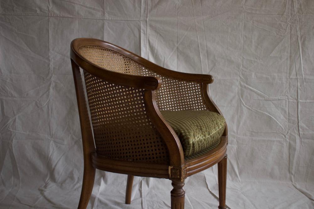 Cane Chair w/ Green Velvet Cushion