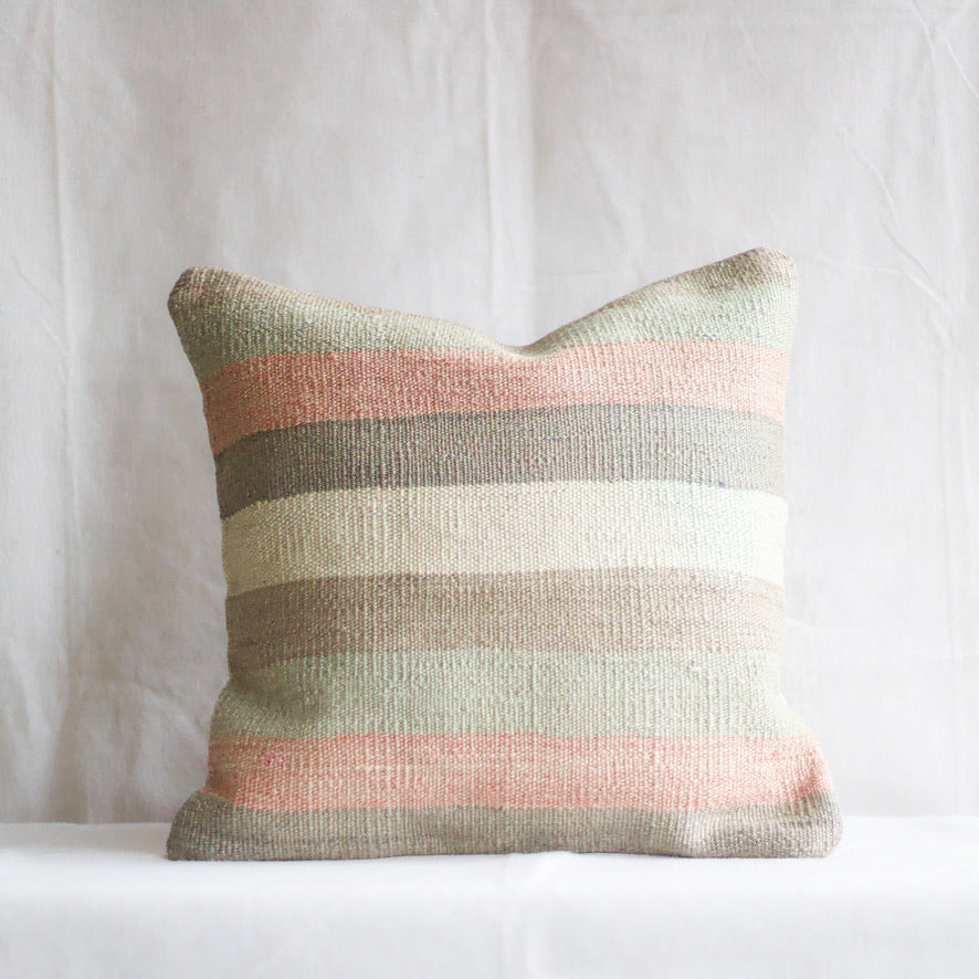 Turkish Kilim Rug Pillow - Sm. Square Stripes II