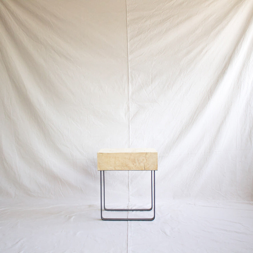 Wood Block Side Table w/ Black Metal Legs