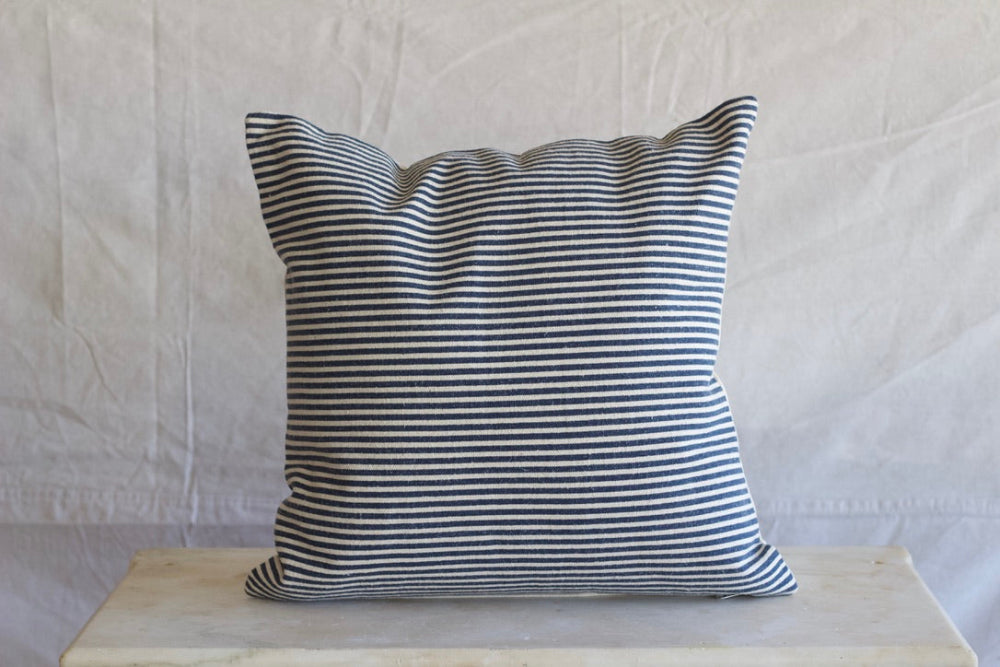 Cotton Striped Pillow - Navy/White