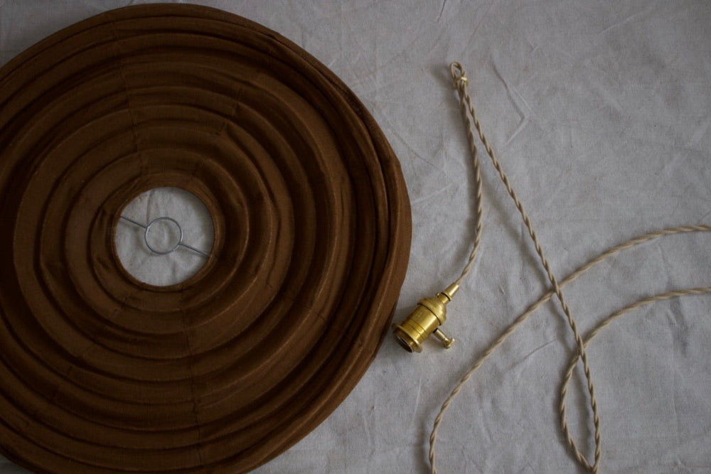 Woven Cotton Hanging Pendant - Mushroom Brown Fringe