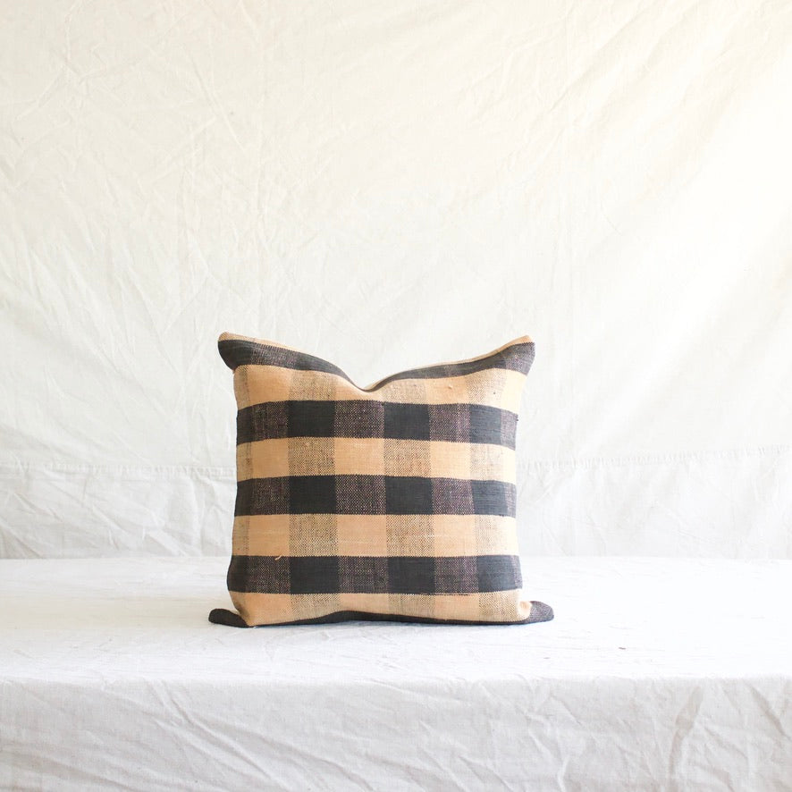 Kilim Square Pillow - Navy/Peach Check