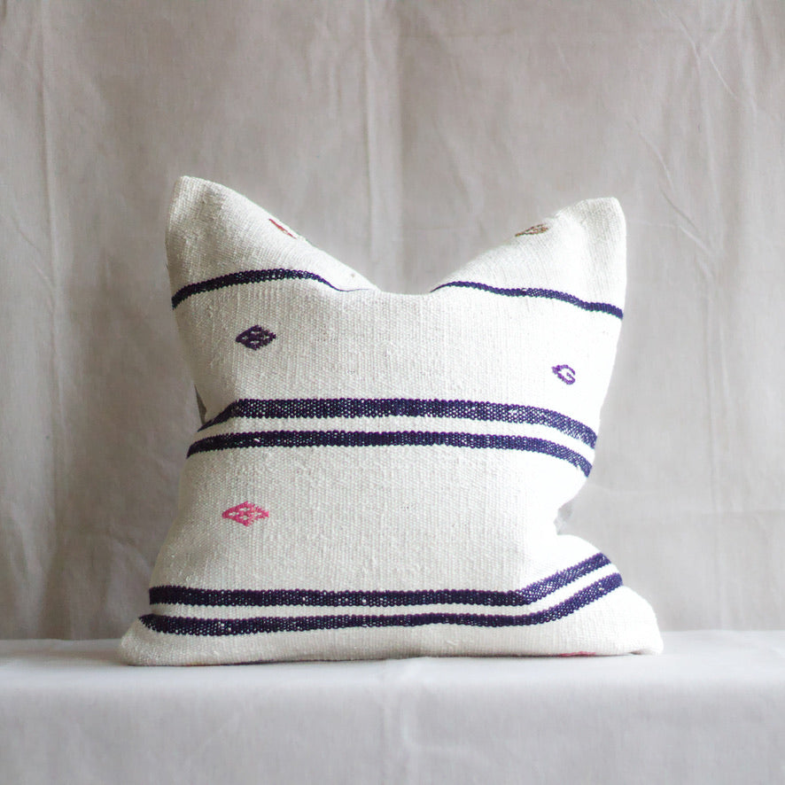 Turkish Kilim Rug Pillow - Lg. Square White