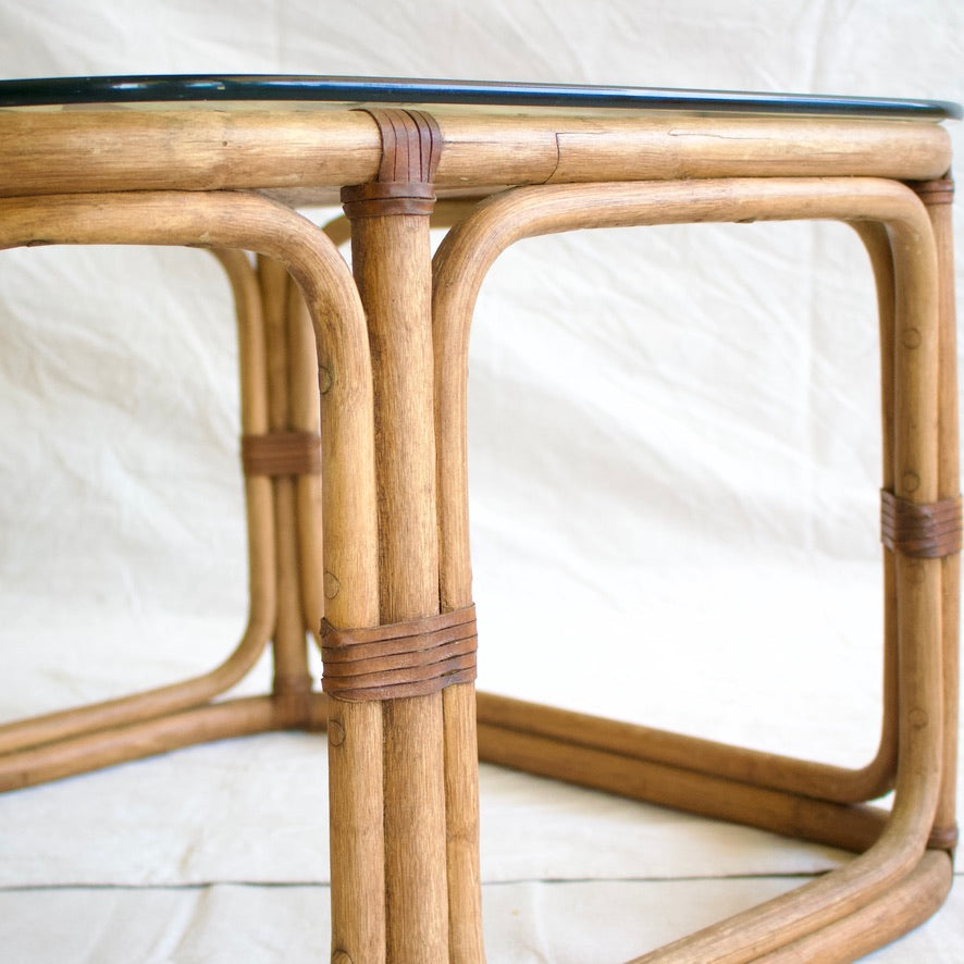 Rattan Glass Top Coffee Table