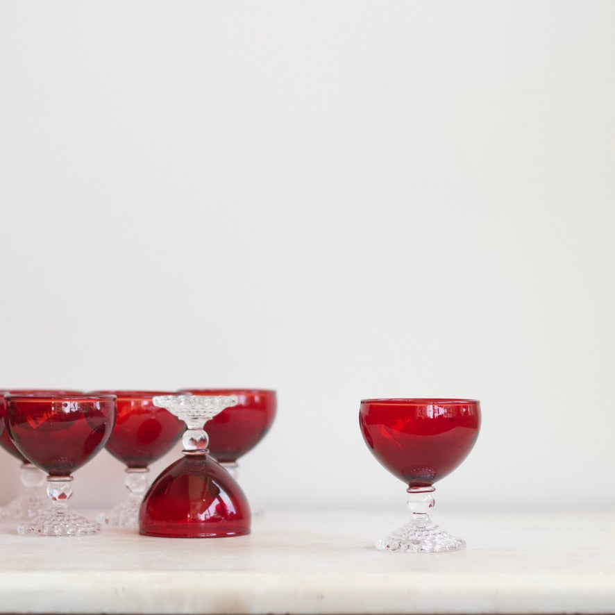 Vintage Glassware Sets - Fancy Red Petite Coupe