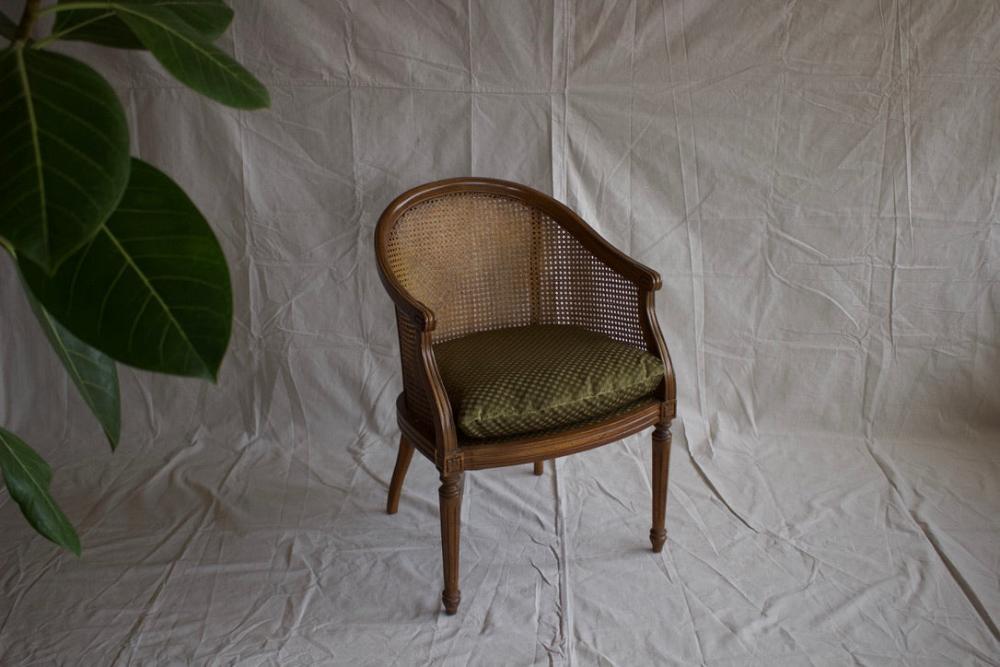 Cane Chair w/ Green Velvet Cushion