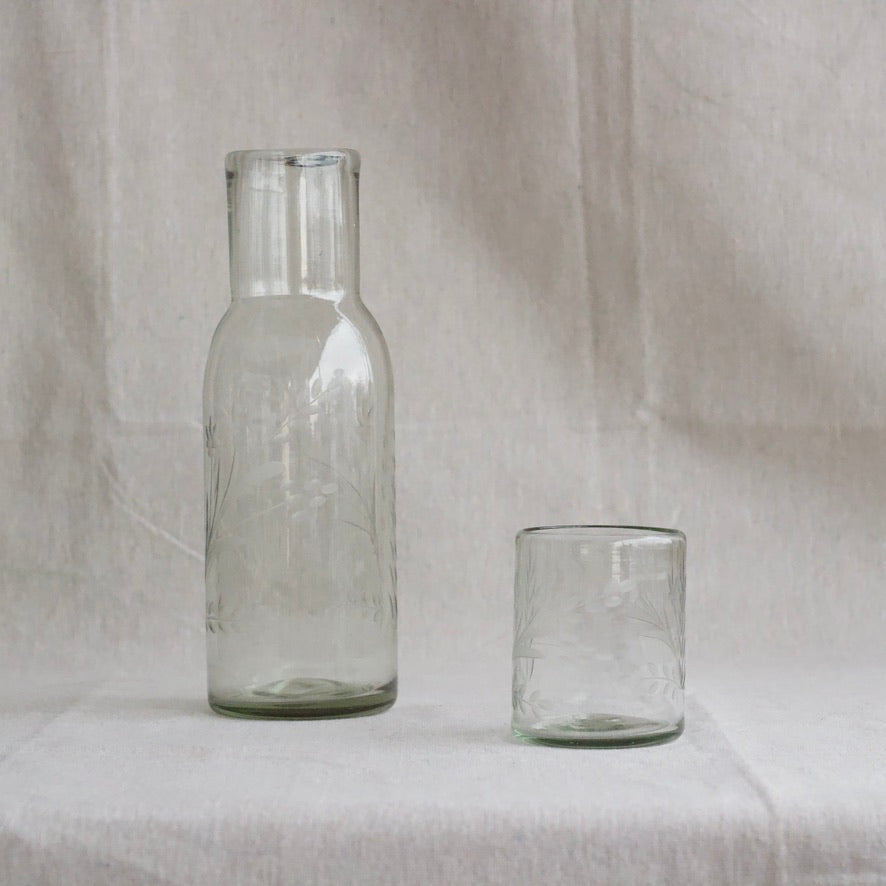 Hand-etched Blown Tall Carafe Set