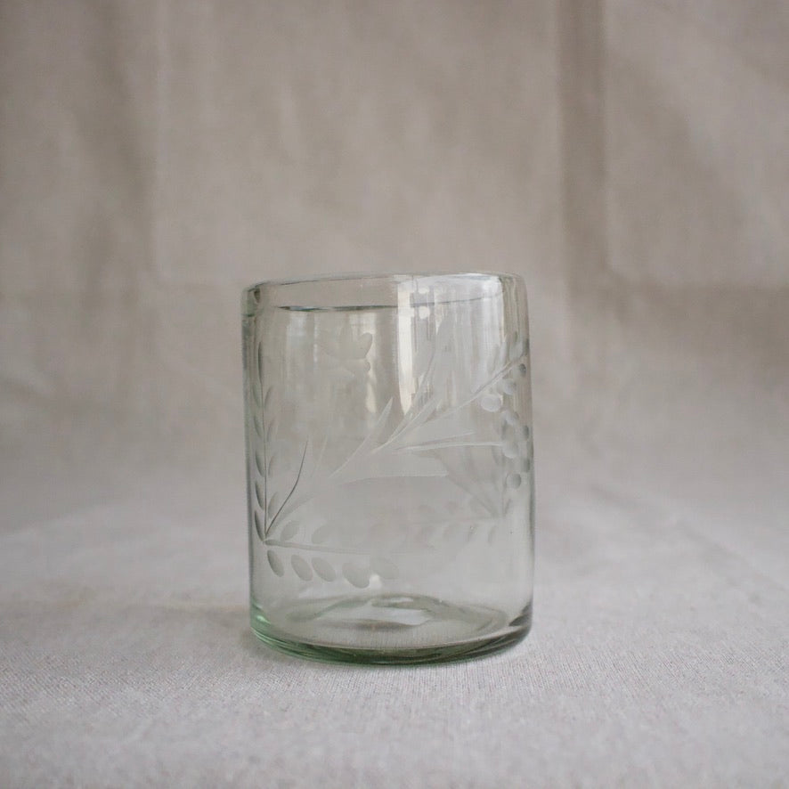 Hand-etched Blown Medium Tumbler Glasses