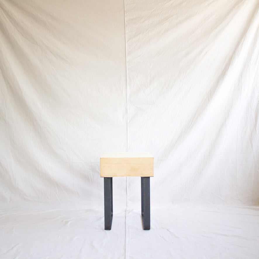 Wood Block Side Table w/ Black Metal Legs