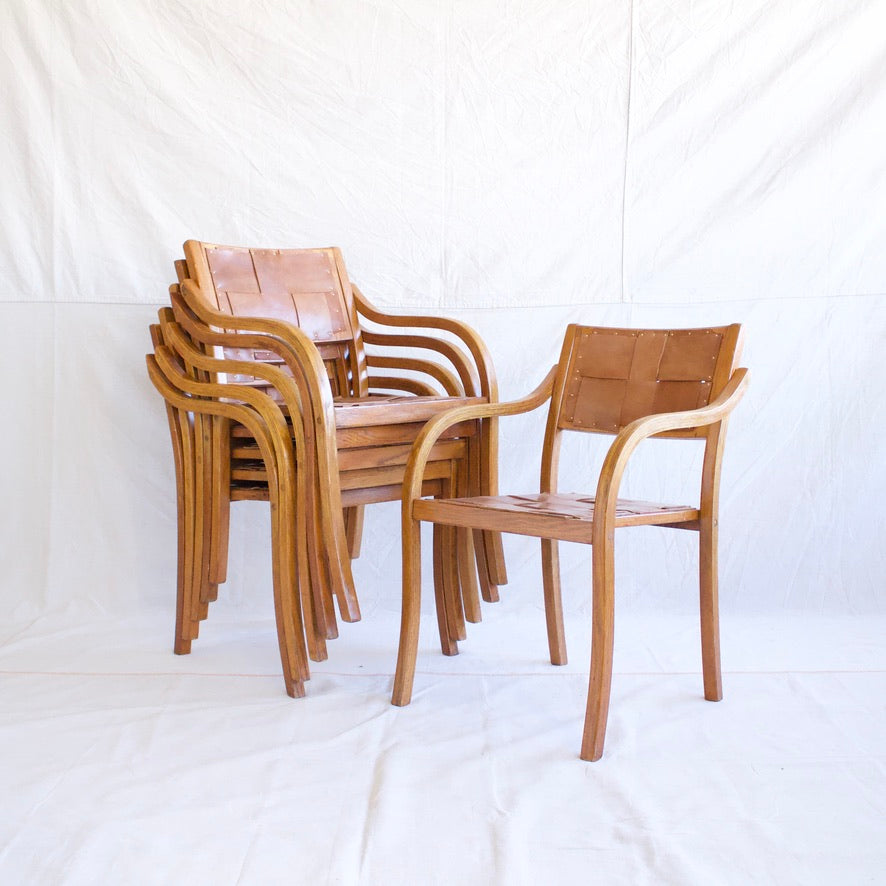 Woven Leather Chairs - Set of 6