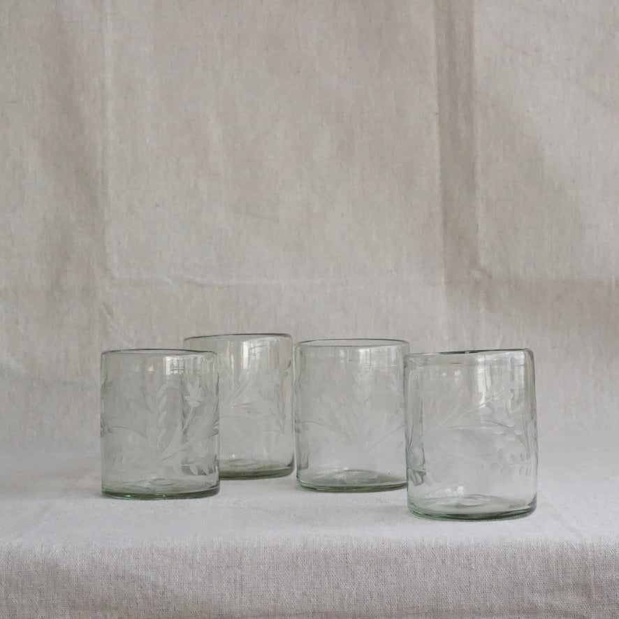 Hand-etched Blown Medium Tumbler Glasses